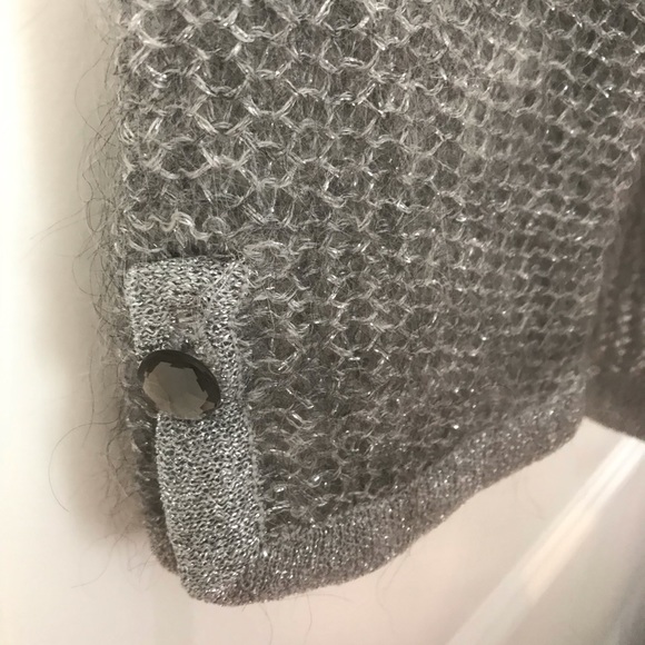 Ann Taylor Petite XS Silver-Gray Metallic Yarn Long Sleeve Henley - Picture 7 of 10